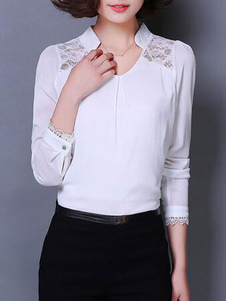 Blouse femme en chiffon unicolore avec dentelle