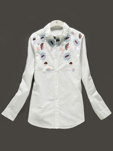 Blouse en coton blanc unicolore brodé