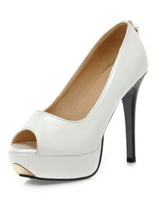 Chaussures à bout ouvert à talons aigus en PU talons couverts
