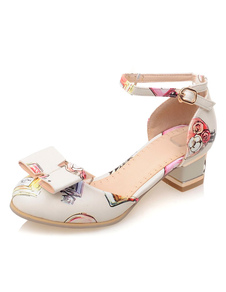 Chaussures à talons épais en PU courroie ajustable avec noeud