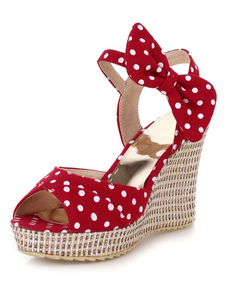 Sandales compensées ruban aux chevilles en tissu avec noeud