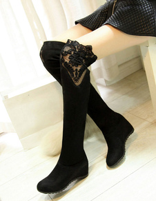 Cuissardes à talons compensés en micro daim noir talons couverts