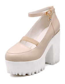 Chaussures à talons épais en PU ruban aux chevilles