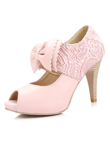 Chaussures à bout ouvert à talons aigus en PU talons couverts avec noeud