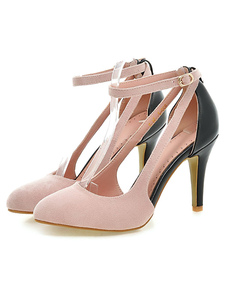 Escarpins à bout pointu et talons aigus en PU courroie ajustable