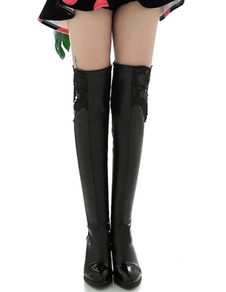 Cuissardes à talons épais en PU talons couverts creusé en peluche courte artificielle