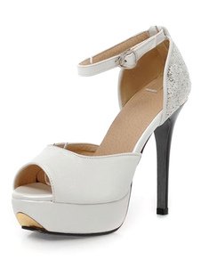 Chaussures à bout ouvert à talons aigus en PU ruban aux chevilles