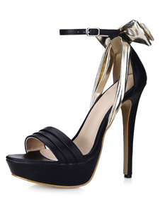 Sandales de mariage en PU noir avec noeud à talons aigus