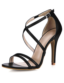 Sandales gladiateur noir en PU à talons aigus