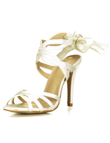 Sandales de mariage en satin avec noeud à talons aigus et talons décolletés