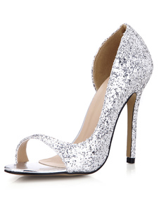 Sandales de mariée en PU avec paillettes à talons aigus