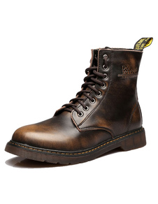 Peau de vache ronde Toe Martin bottes pour homme