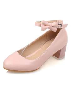 Pink Bow PU cuir talons Sexy pour les femmes