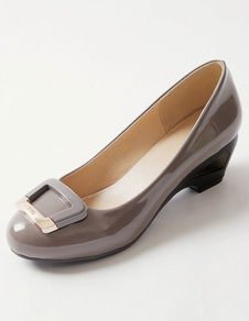 Talons de mi-bas gris PU pour les femmes