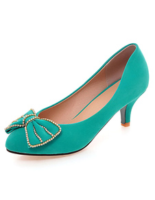 Escarpins à petits talons en cuir poncé fait main avec strass