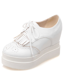 PU blanc mi-bas talons pour femmes