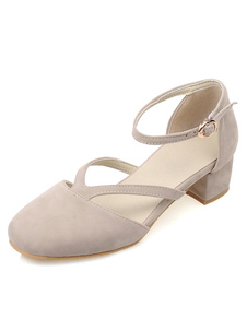 Gris Suede Micro mi-bas talons pour femmes