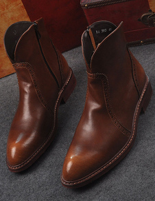 Bout pointu jaune PU bottes pour hommes