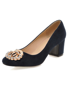 Black Suede Micro à la main mi-bas talons pour femmes