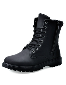Blck Round Toe Zipper PU bottes pour hommes