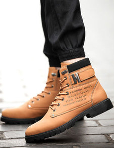 Brune ronde Toe PU Martin bottes pour hommes