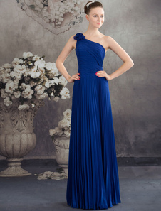 Une fleur d'épaule plissé étage longueur robe de bal avec Corset retour