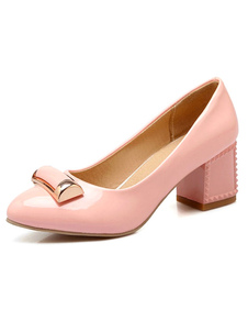 Chaussures à talons épais en PU talons couverts ornement métallique