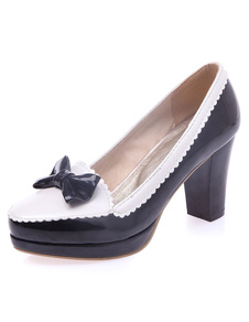 Chaussures à talons épais en PU talons couverts avec noeud