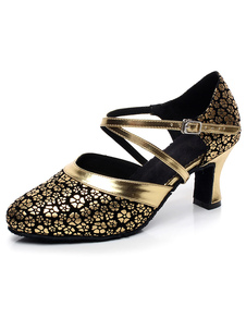 Chaussures de latine en PU à talons épais ruban aux chevilles et bout amande