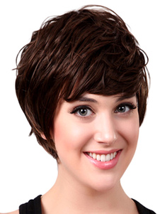 Perruque courte marrone dégradé en fibre résistante à la chaleur frange oblique