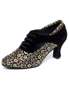 Chaussures de danse latine en PU à talons épais et lacets et bout amande