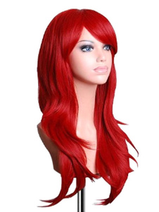 Perruque moyenne rouge ébouriffée en fibre résistante à la chaleur frange oblique