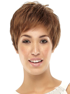 Perruque courte blond dégradé en fibre résistante à la chaleur frange oblique