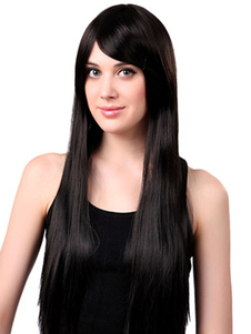 Perruque de qualité 34 inches noire ébouriffée en fibre résistante à la chaleur droite