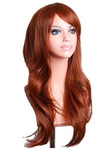 Perruque moyenne marrone ébouriffée en fibre résistante à la chaleur frange oblique