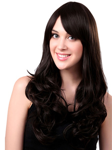 Perruque moyenne marrone dégradé en fibre résistante à la chaleur frange oblique