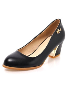 Chaussures à talons épais en PU talons couverts ornement métallique