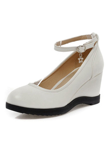 Chaussures en PU ornement métallique à bout rond ruban aux chevilles