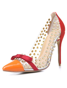 Escarpins à bout pointu et talons aigus en PVC talons couverts avec rivet
