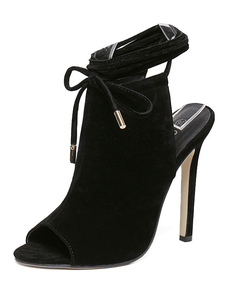 Sandales gladiateur noir en micro daim à talons aigus