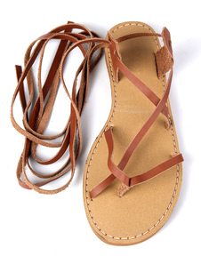 Sandales attrayantes gladiateur marron en PU Talon plat