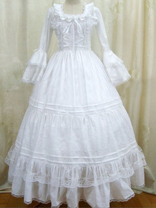 Robe lolita en popeline blanche avec noeud revers embelli