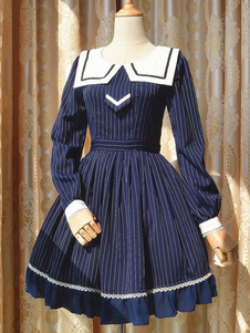 Robe lolita bleu marine foncée avec noeud col à revers