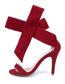 Sandales rouges à bout ouvert en micro daim