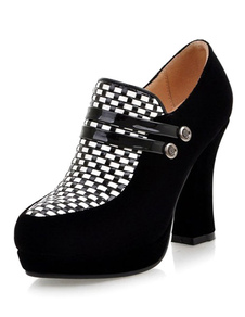 Chaussures à talons épais en cuir poncé noire Zip avec boucle