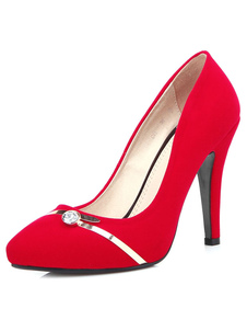 Chaussures de mariée à talons en cuir poncé avec strass talons couverts