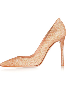 Escarpins à bout pointu et talons aigus Paillette or talons couverts