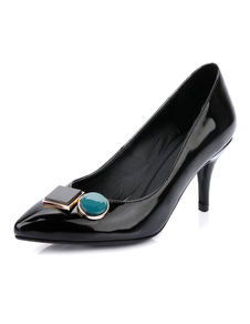 Escarpins à bout pointu et talons aigus en PU talons couverts ornement métallique