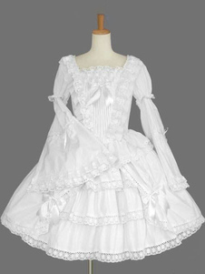 Robe lolita en coton blanche avec noeud