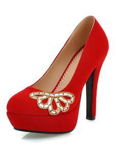 Chaussures plateforme de mariée en cuir poncé avec strass à talons aigus talons couverts